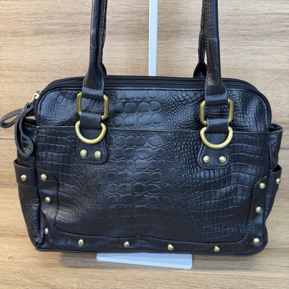 Great American Leather Works Shoulder Bag Crocodile Embossed Vintage Y2K Black - Picture 2 of 16